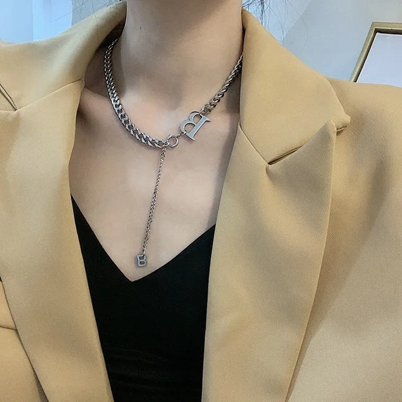 Thời trang cổ điển chữ B mặt dây chuyền Vòng cổ cho phụ nữ Trang sức mới kiểu Gothic Hàn Quốc Hip Hop Party Chuỗi xương đòn sexy của cô gái