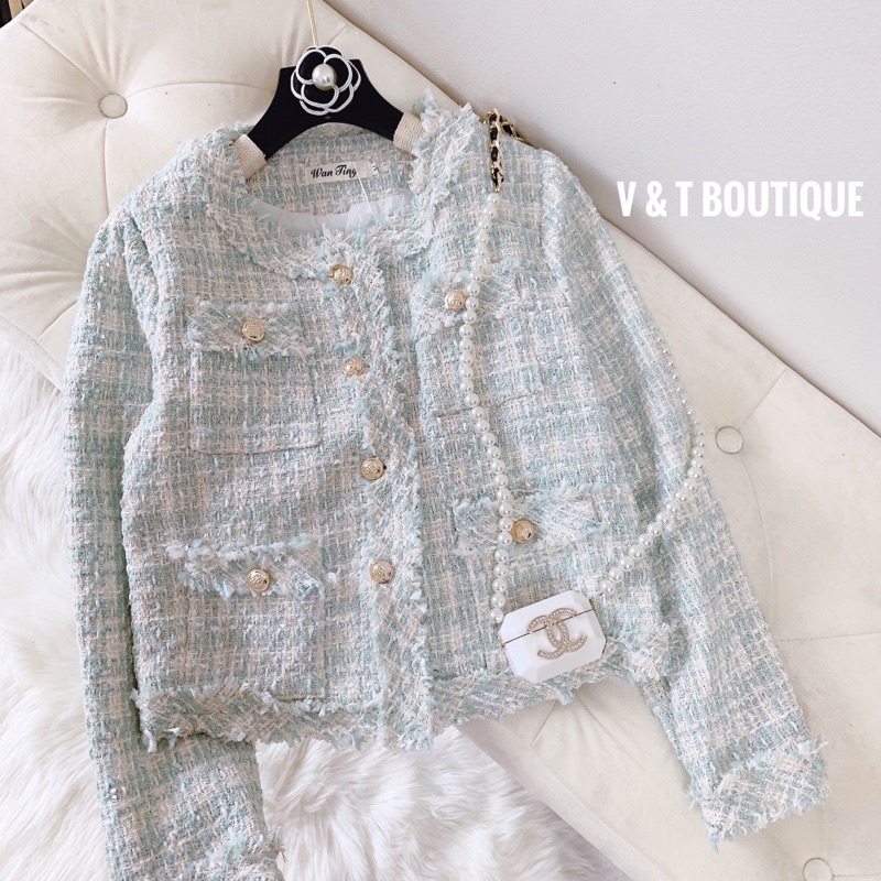 Áo khoác tweed ngắn, khoác dạ nữ hàng quảng châu