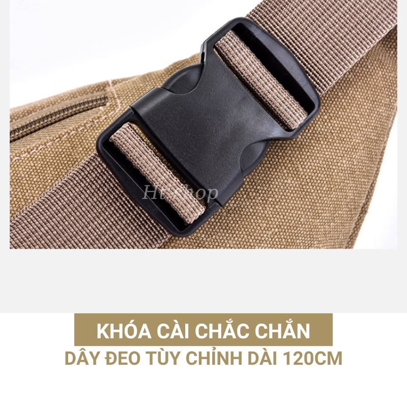 Túi đeo hông Sport nam nữ vải canvas 3 màu chống bụi dây đeo dễ điều chỉnh, túi đeo chéo