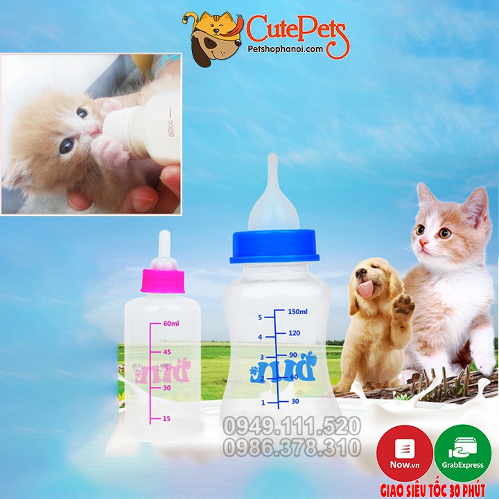 Bình sữa dành cho chó mèo con 150ml và 60ml - CutePets Phụ kiện thú cưng Pet shop Hà Nội