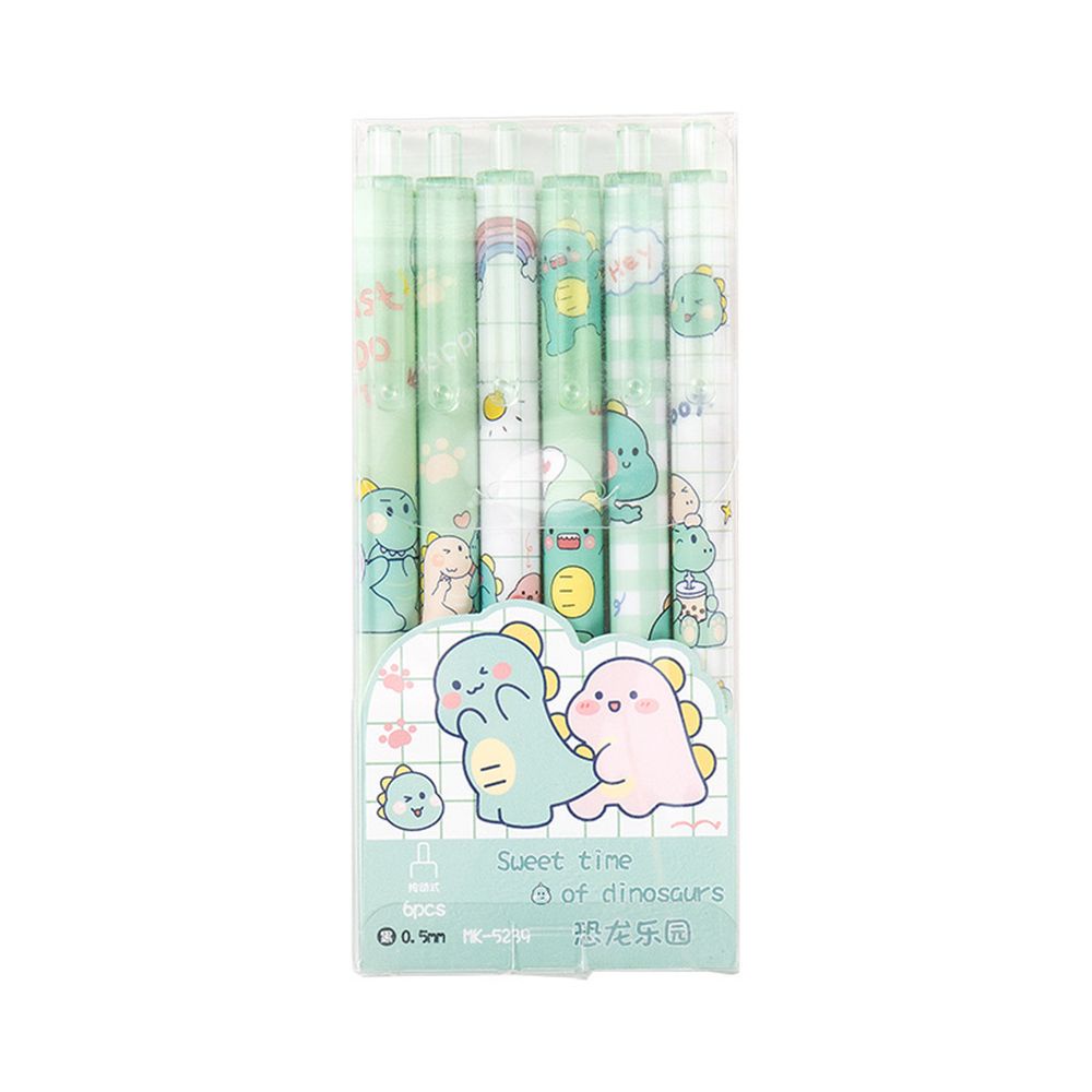 Set 6 bút gel mực đen dạng bấm họa tiết hoạt hình dễ thương