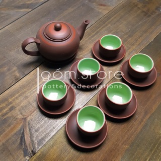 Bộ ấm chén tử sa Bát Tràng dáng bưởi (Bộ ấm trà trên không kèm khay)