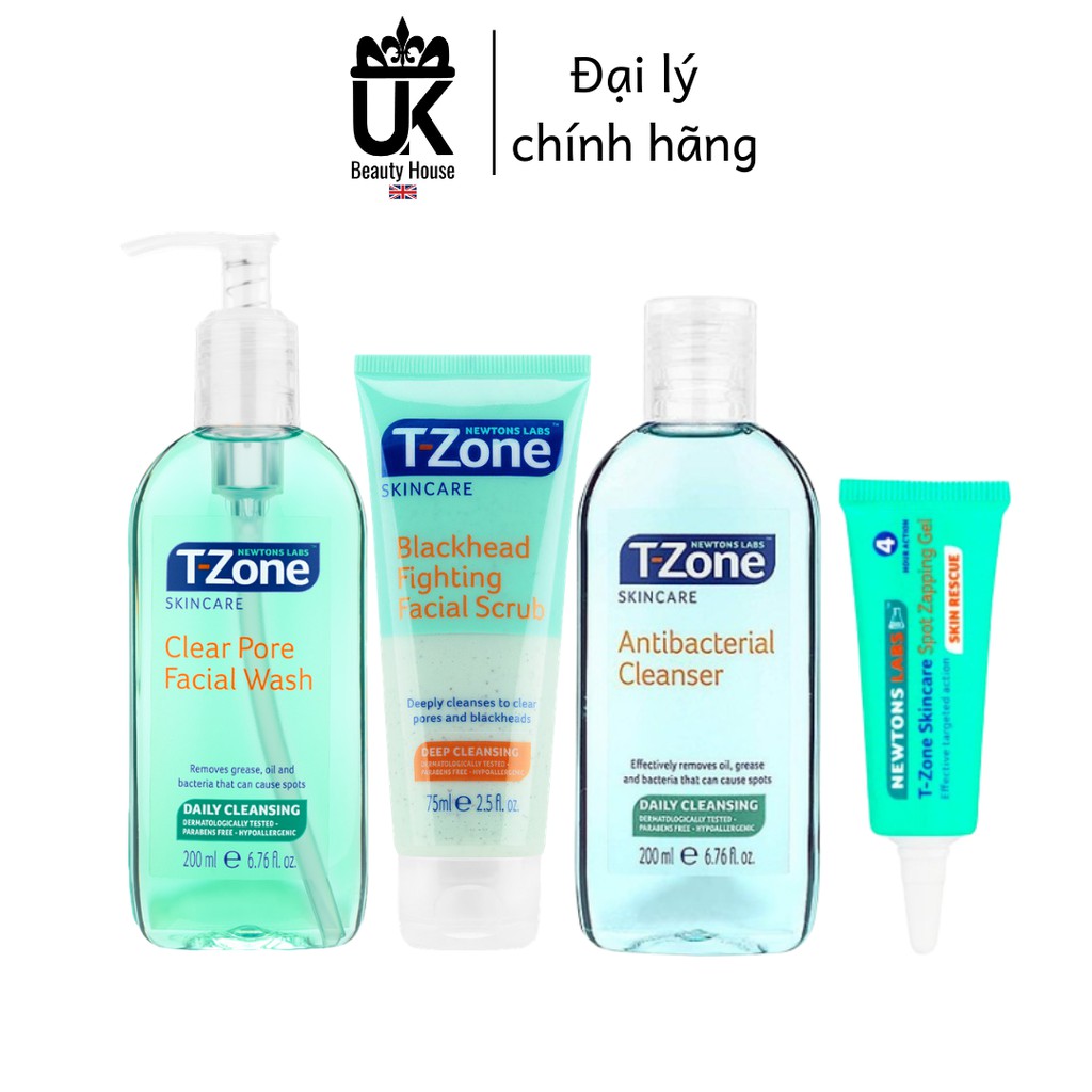 Combo 4 sản phẩm ngăn ngừa mụn tràm trà gel rửa mặt + tẩy da chết + toner + gel chấm mụn T-Zone | BigBuy360 - bigbuy360.vn
