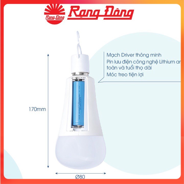 Bóng Đèn LED tích điện Rạng Đông 9W A80.KC/9W 6 tiếng lưu điện nhỏ, gọn, dễ dàng di chuyển hay mang theo