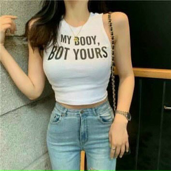 Áo ba lỗ ôm body in chữ My body cực xinh , chất thun bozip mềm mịn