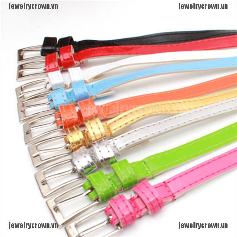 [Crown]Women Laies Fashion Narrow Skinny Thin Patent Leather Bow Buckle Waist Belt [VN]