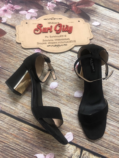 Dép sandal trơn hai dây mảnh da lộn gót 7p siêu hot H11