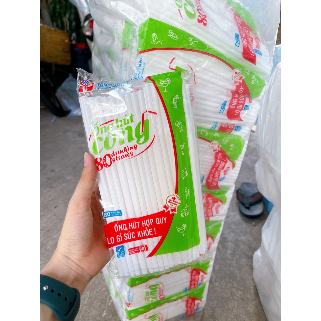 10 Bịch Ống hút nhựa trắng Tân Tường Khang ,đầu bẻ cong, loại tốt phi 6