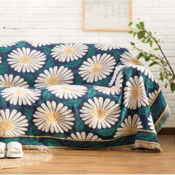 130 x 180 cm Chăn thảm phủ ghế sofa đan len tua rua hoa cúc phong cách Bohemian