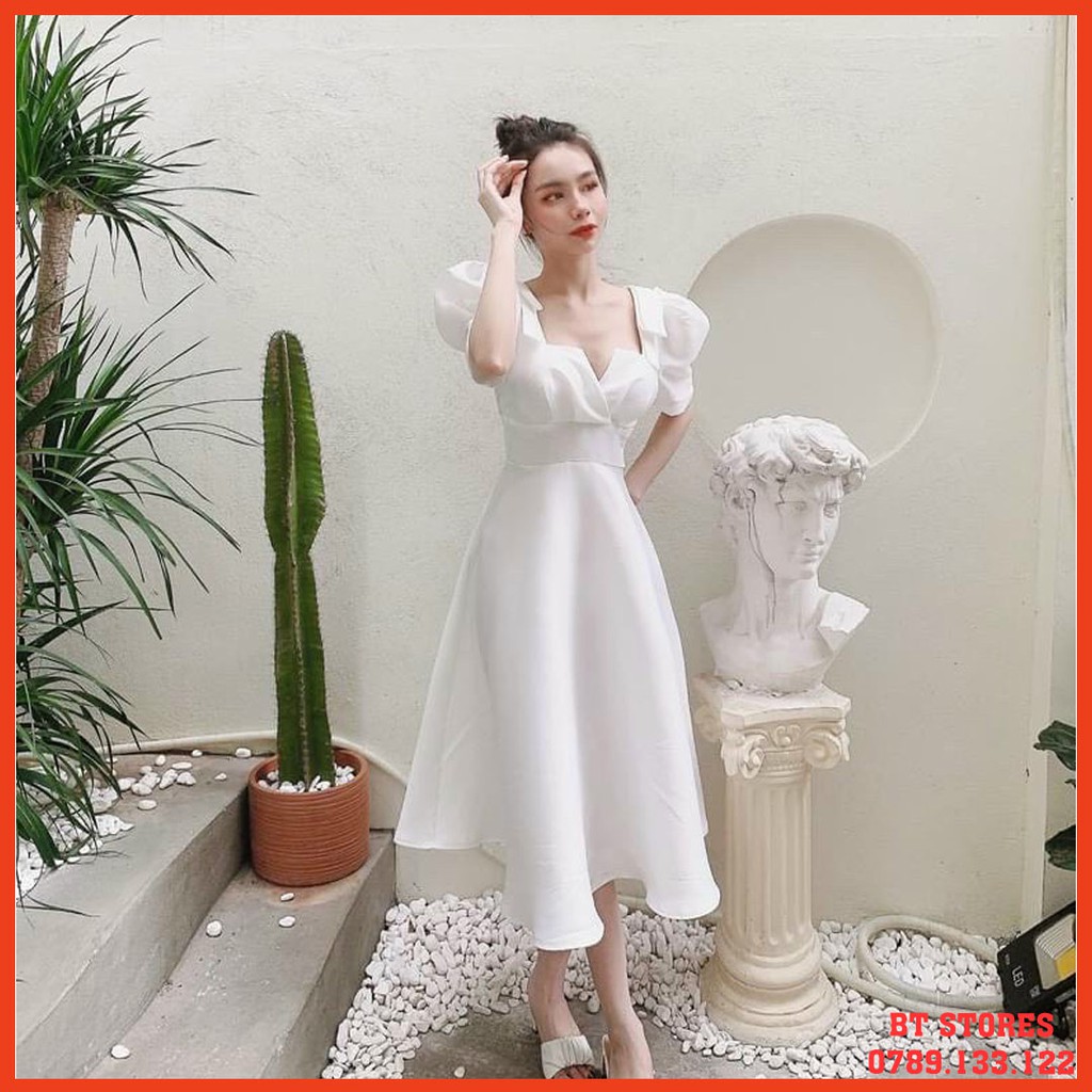 Đầm trắng dự tiệc sang trọng xẻ ngực nhẹ nhàng chất VẢI COTTON thoáng mát Jolie