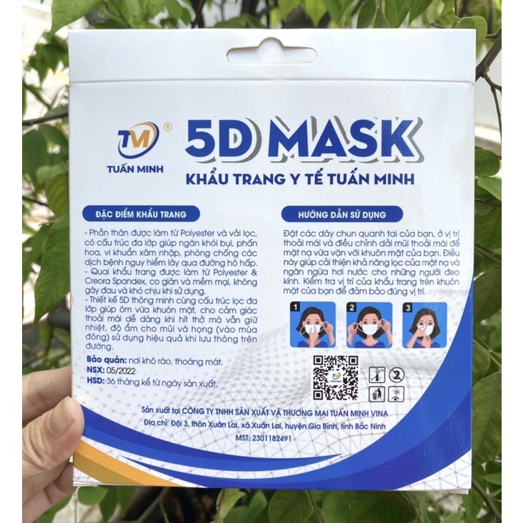 Khẩu trang 5D mask Tuấn Minh/Nam Anh kháng khuẩn chính hãng - 1 hộp 10 chiếc