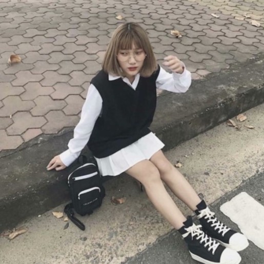 Áo gile nữ style Hàn Quốc ghi lê basic, áo gile trơn unisex form rộng cố chữ V | BigBuy360 - bigbuy360.vn