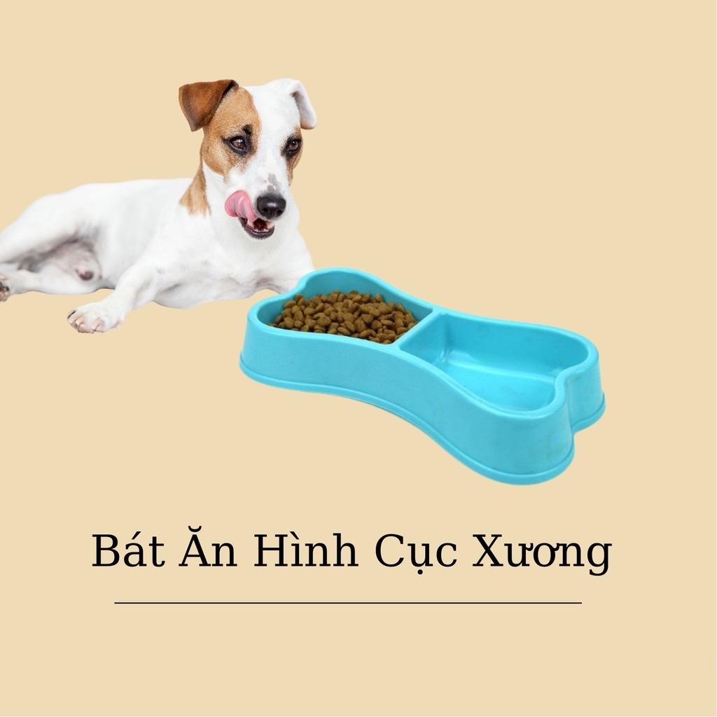 Bát đôi nhựa hình xương đựng thức ăn cho thú cưng Loại Dày nhiều màu sắc