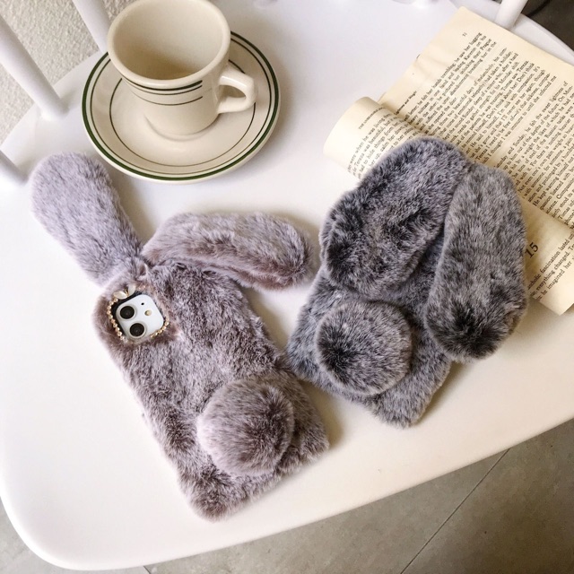 Ốp điện thoại phối lông hình tai thỏ cho iPhone 7 plus 8 plus X XS XR XSmax 11 Pro max