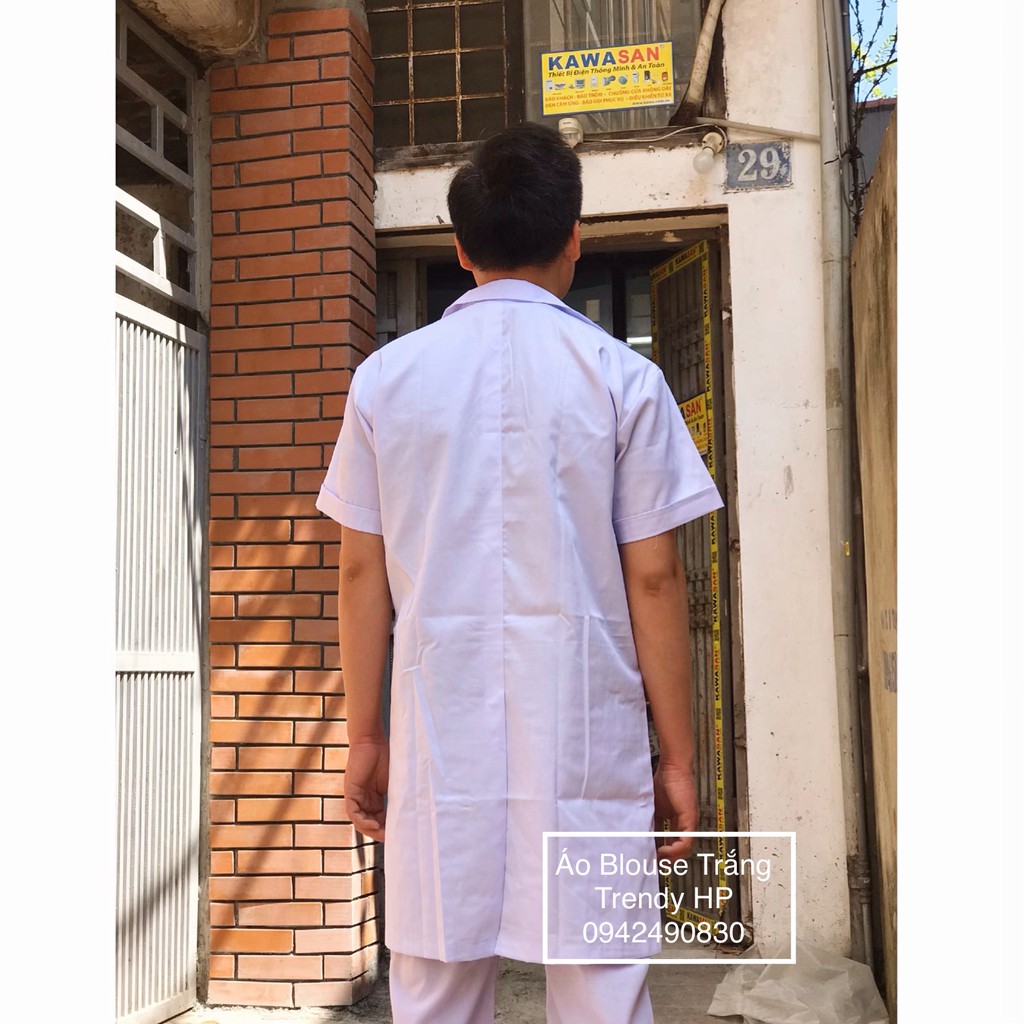 Bộ quần áo blouse kaki nam cộc tay cho bác sĩ, dược sĩ, phòng khám, nha khoa