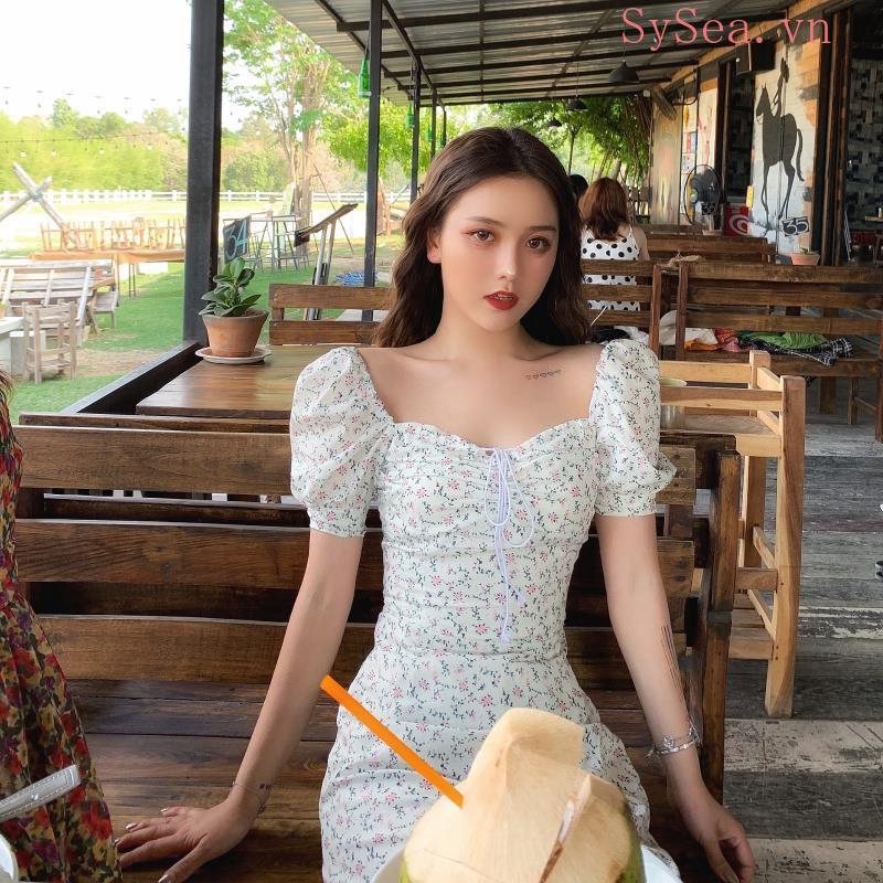 Đầm Voan Hoa Ngắn Tay Xinh Xắn Phong Cách Retro Dành Cho Nữ