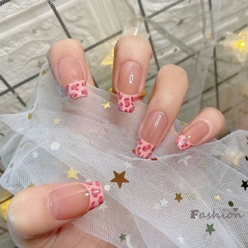 [Hàng mới về] Bộ 24 móng tay giả họa tiết da báo cá tính thời trang trang trí móng tay nghệ thuật