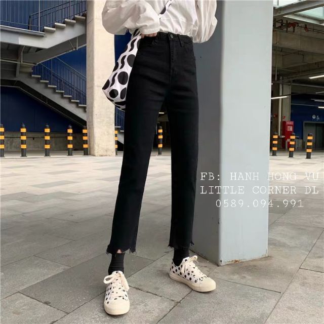 Quần baggy jeans đen rách gấu kiểu có BIGSIZE lưng cao form ulzzang kèm ảnh thật hàng có sẵn