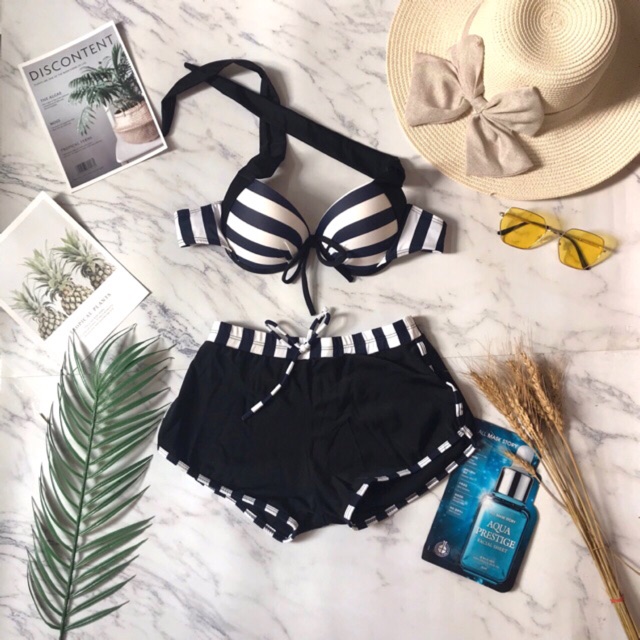 Bikini quần short sọc ( có màu đỏ và xanh đen)