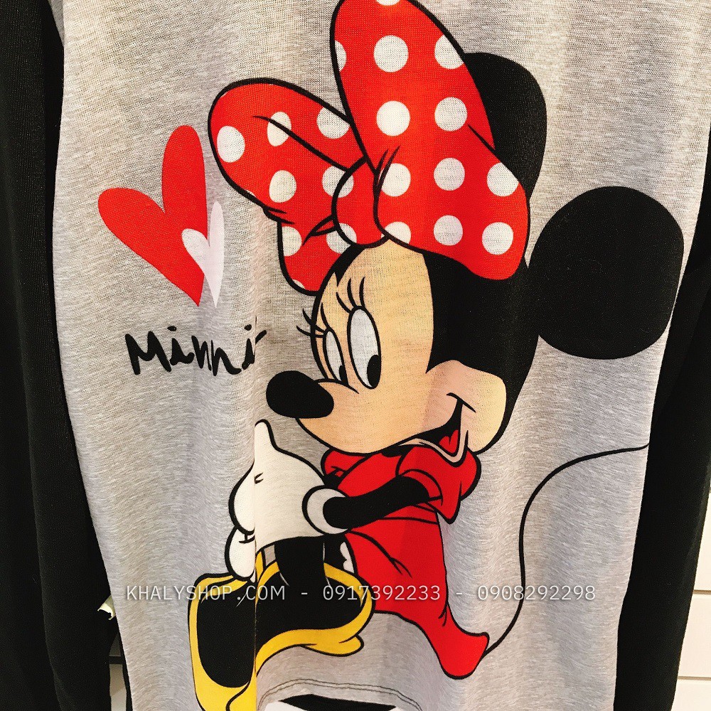 Áo tay dài trẻ em hình chuột Minnie Mouse màu xám phối tay đen size M cho bé gái 7,8 tuổi (Mỹ US-UK) - ATTDMK04