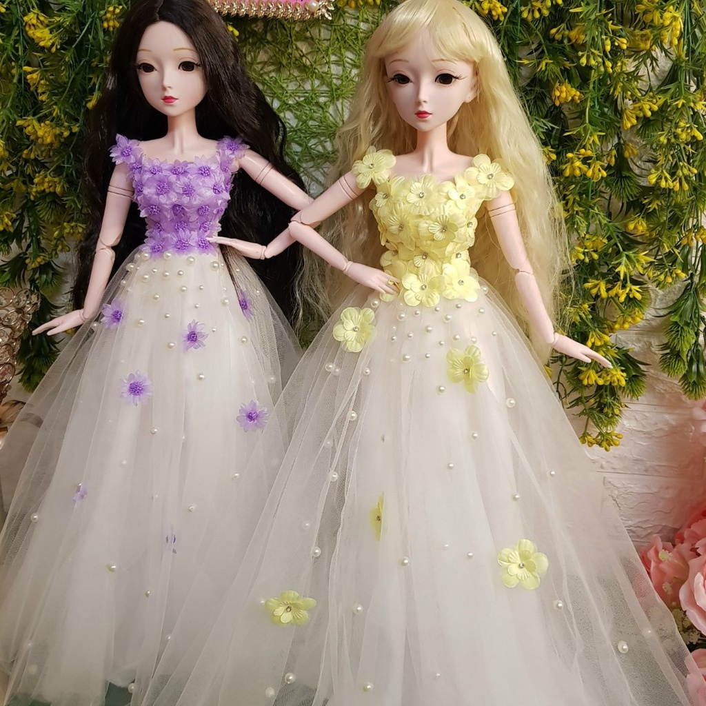 Váy Cưới Cô Dâu Đẹp,Thiết Kế Sang Trọng Cho Búp Bê BJD Cao 60cm Tặng Trang Sức