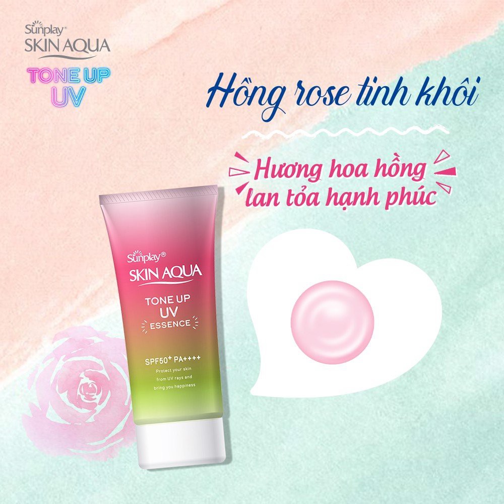 Tinh chất chống nắng Sunplay Skin Aqua Tone Up UV Essence Happiness Aura (Rose) SPF50+ PA++++ 50g