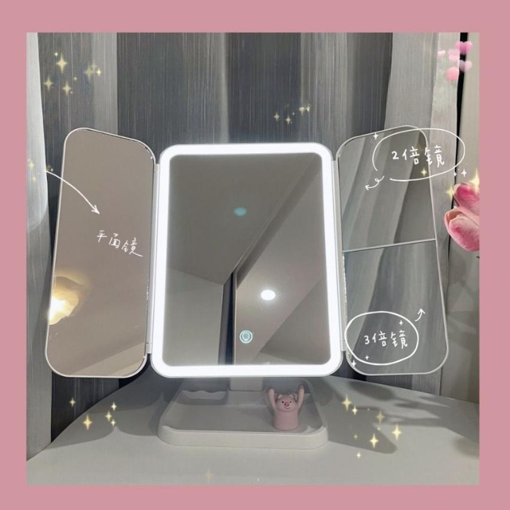 Gương Trang Điểm Có Đèn Led 4K, Gương Trang Điểm Để Bàn Xoay 360 Độ Phóng Đại Gấp 3 Lần Tiện Lợi Sạc Pin Cao Cấp
