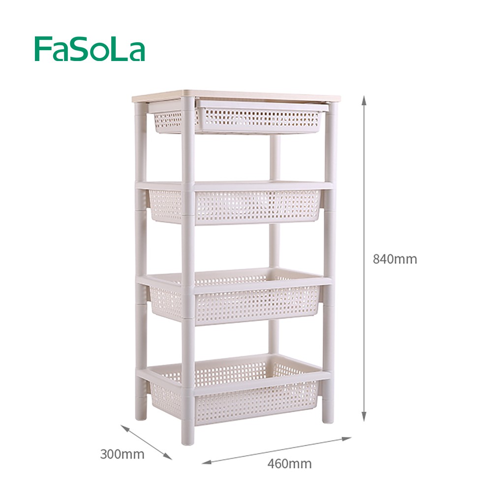 [FREESHIP] Kệ nhựa nắp gỗ FASOLA - Kệ nhựa 4 tầng tiện lợi FSLRY-268