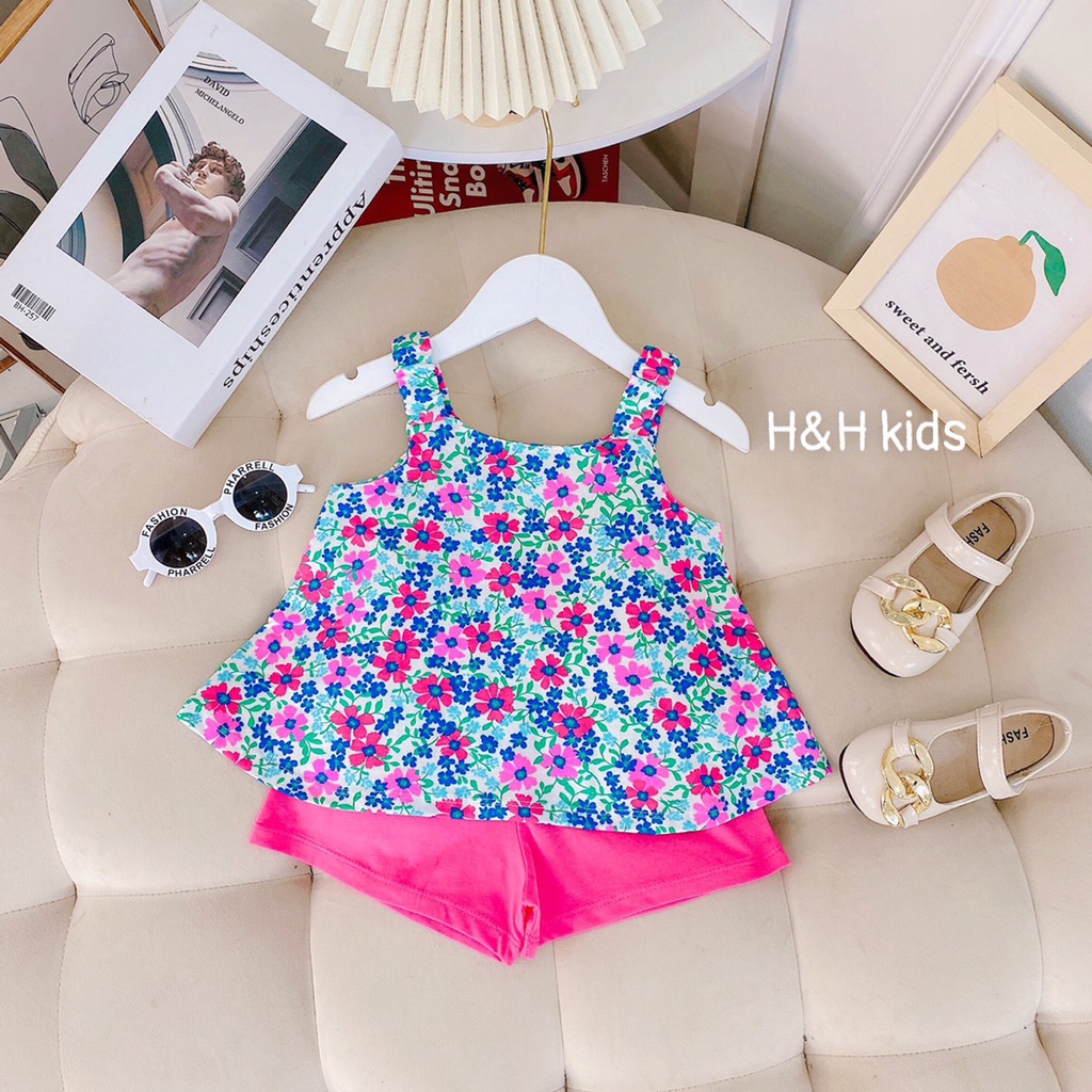 Bộ cotton xuất 2 dây bé gái.