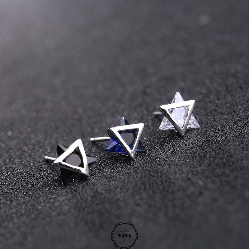 Bông tai bạc nam tam giác kép Triangle – khuyên tai bạc ViVi_Gift