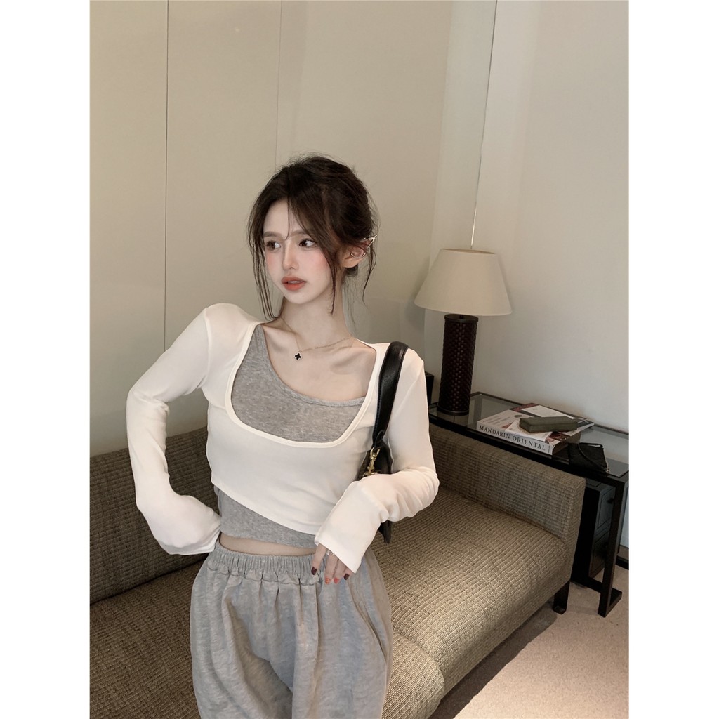 Áo Hai Dây + Áo Khoác Thời Trang Đường Phố Cho Nữ