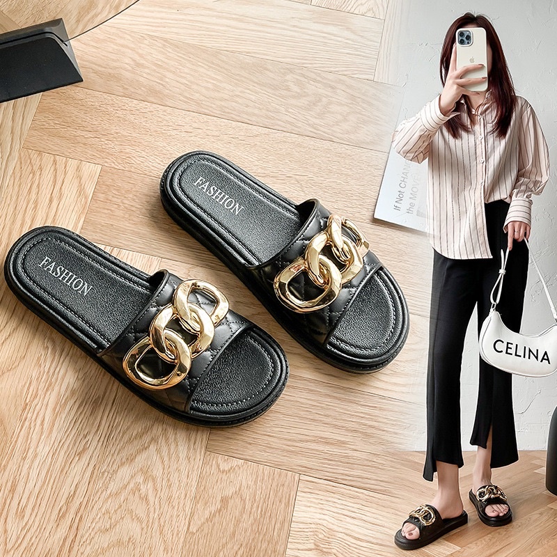 Dép Sandal nữ quai ngang dây xích | Dép đế bánh mì siêu êm