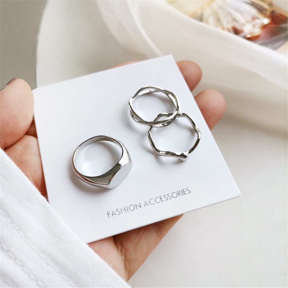 Set 3 Nhẫn Hợp Kim Kiểu Dáng Hình Học Thời Trang Cho NữYanqueens Quà tặng trang sức