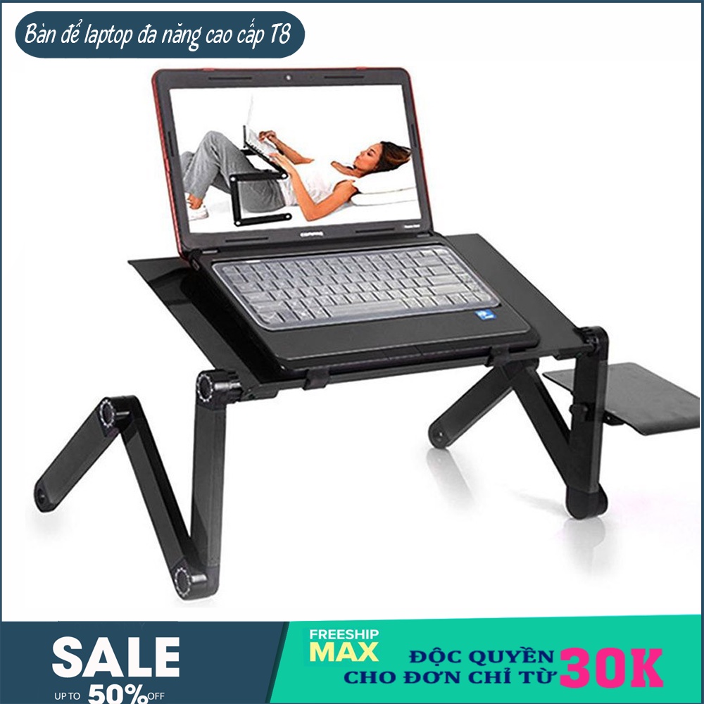 Bàn để laptop đa năng cao cấp có quạt tản nhiệt, bàn laptop, bàn kê laptop T8 (Màu đen)