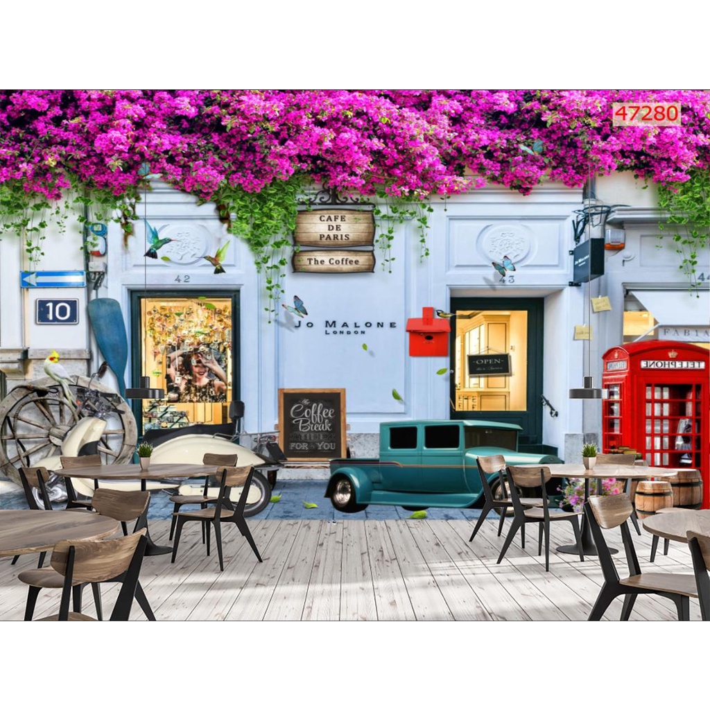 Tranh dán tường 3d quán cafe,nhà hàng, tiệm