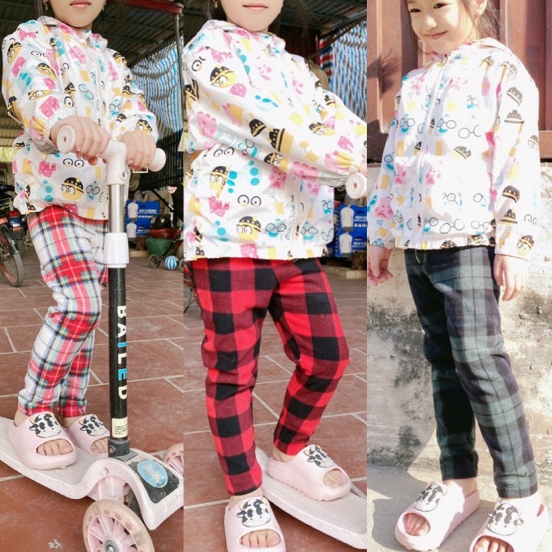 Set 3 quần legging dạ kẻ trẻ em dư xịn