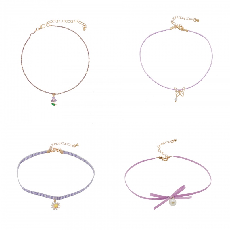 Vòng Cổ Choker Dây Ruy Băng Hợp Kim Mặt Hoa Tím Cổ Tích Cho Nữ