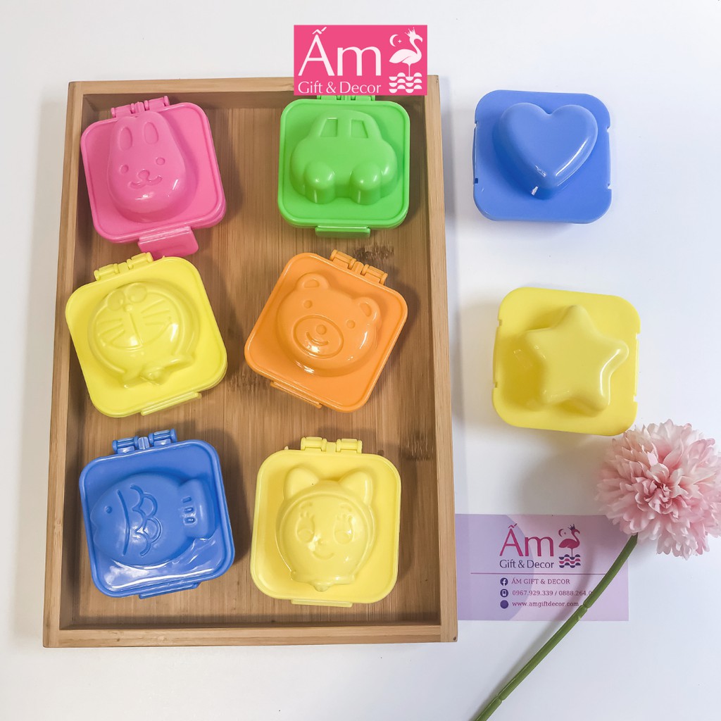 Khuôn Cơm Bento Nhật Bản 8 Mẫu Ấm Gift &amp; Decor Tạo Hình Ăn Dặm, Hộp Làm Cơm Nắm, Đậu Hũ Non Cho Bé Tập Ăn