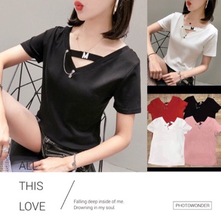 Áo cotton cổ tim gắn đá Quảng Châu