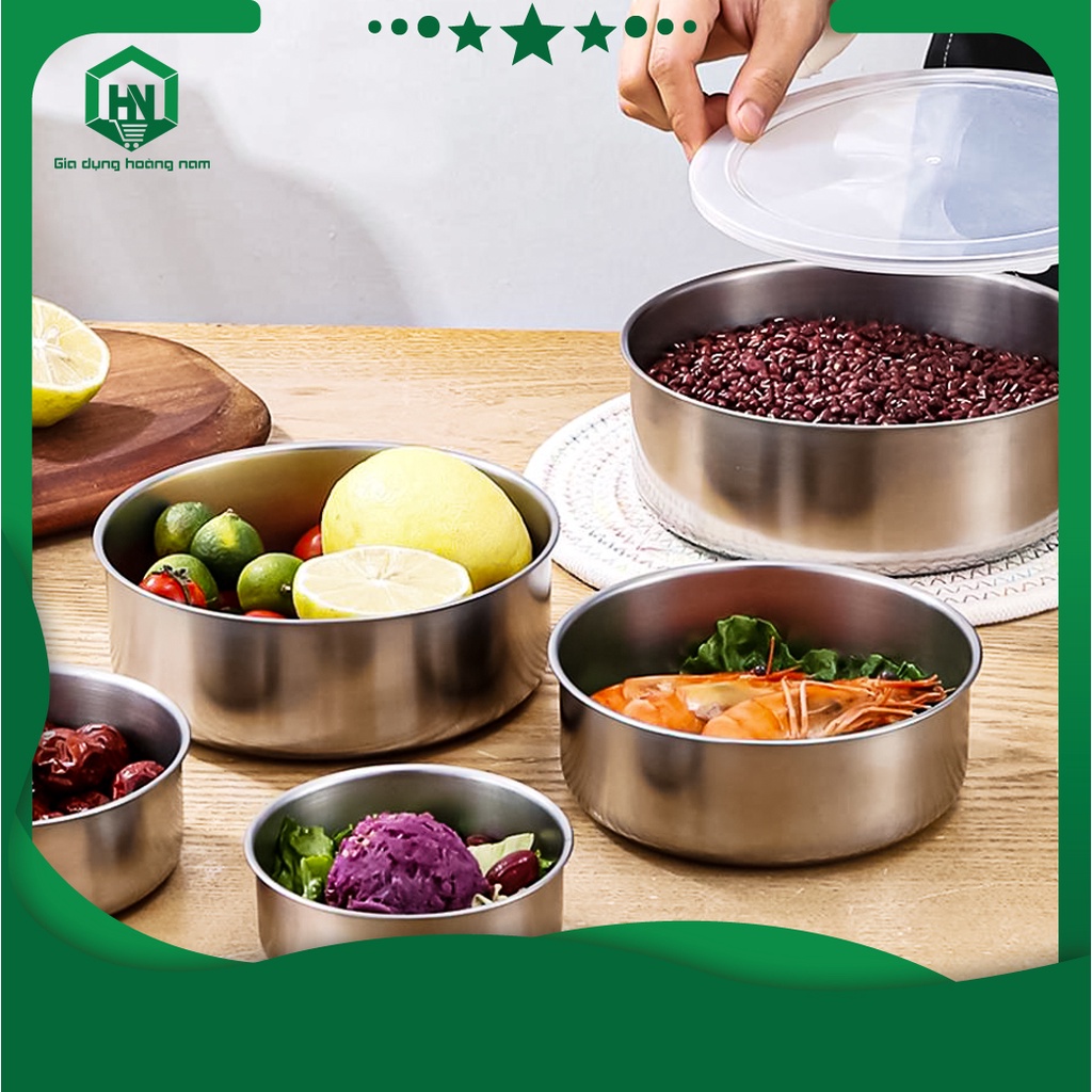 Hộp đựng thực phẩm,hộp đựng đồ ăn bằng inox có nắp đậy, Bộ 5 món