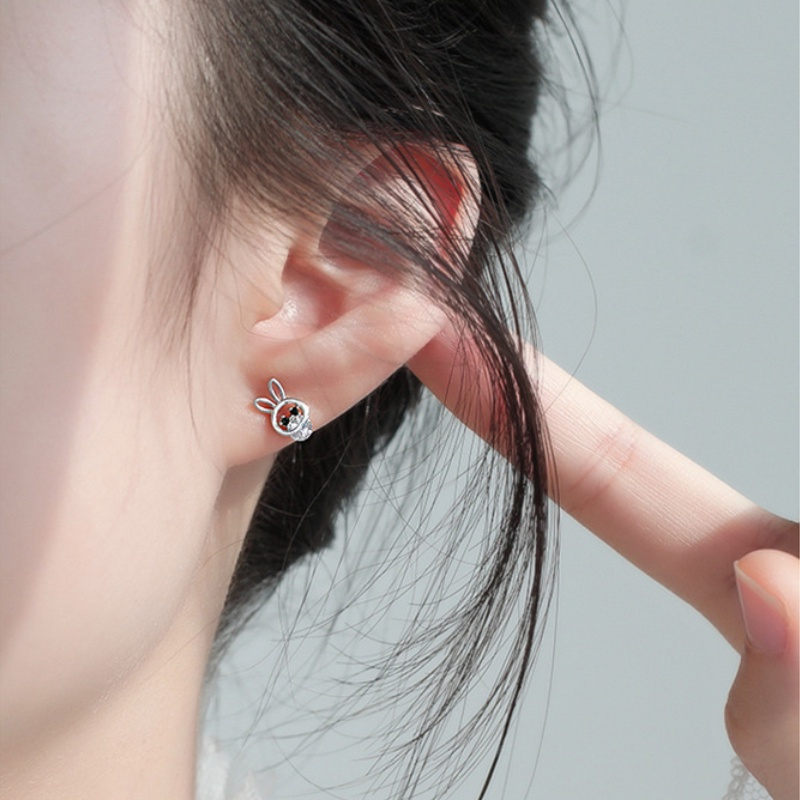 Phiên bản Hàn Quốc của hoa tai thỏ đơn giản dễ thương Hoa tai thời trang sang trọng Hoa tai kim cương tinh tế