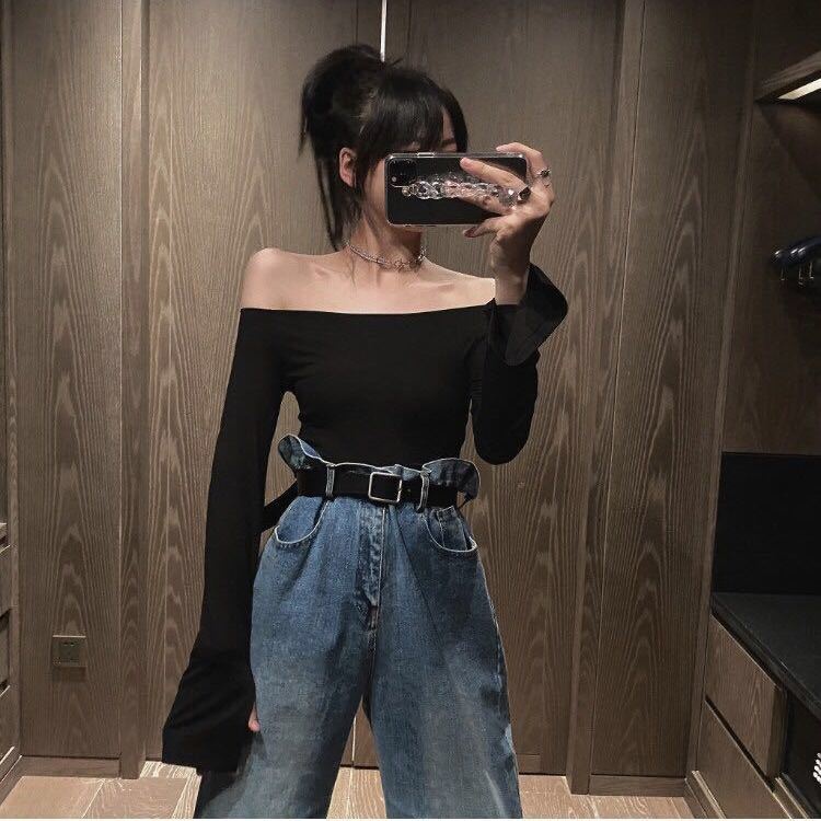 Áo thun COZOKC tay dài trễ vai thiết kế đơn giản hợp thời trang