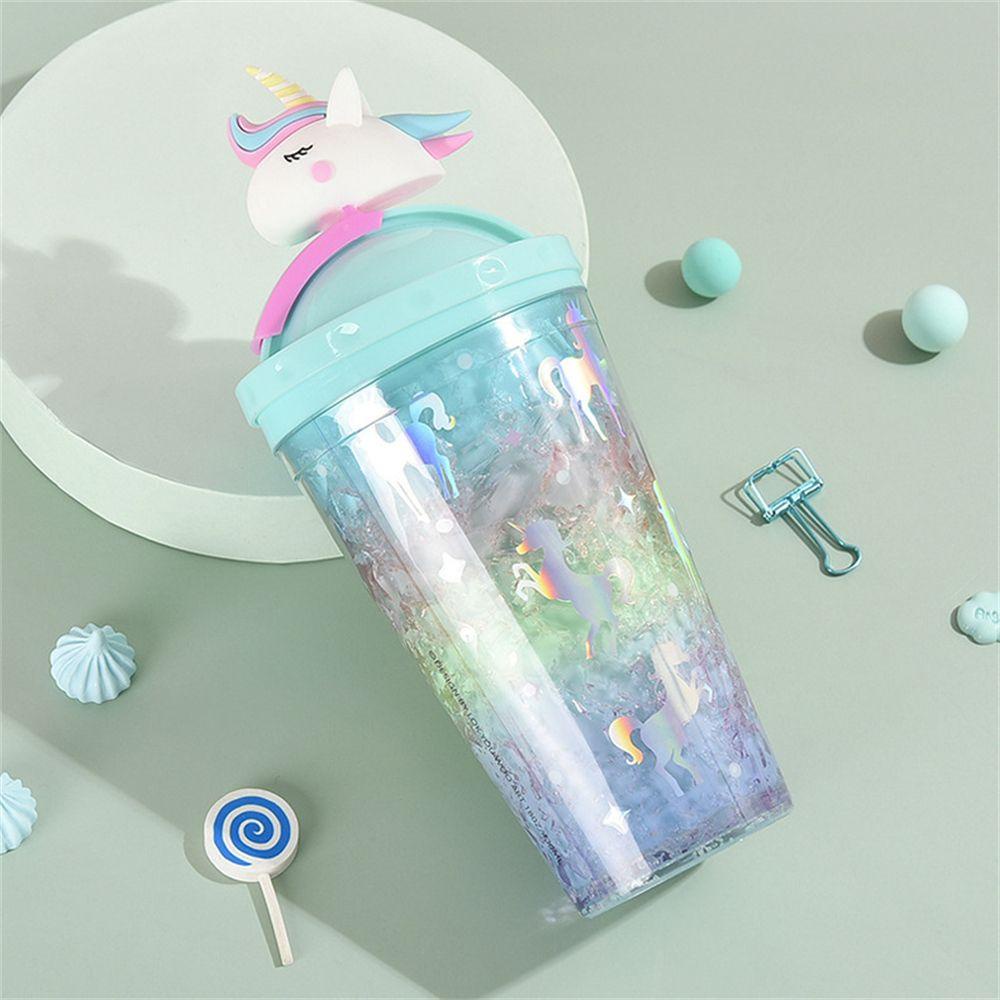 Bình Nước 450ml Kèm Ống Hút Họa Tiết Kỳ Lân Dễ Thương