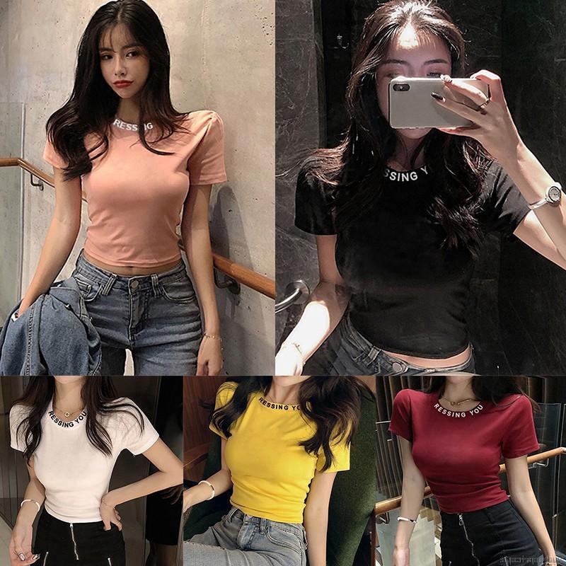 Áo thun nữ tay ngắn in chữ