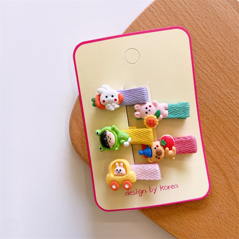 Set 5 Kẹp Tóc Nhựa Hình Động Vật Hoạt Hình Phong Cách Hàn Quốc Cho Bé Gái