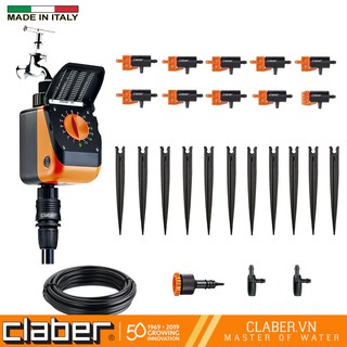 Combo bộ hẹn giờ tưới cây tự động 15 kênh vặn 8419 + bộ Kit 10 tưới nhỏ giọt Claber DRIPKIT10TC - Tặng kèm 1 pin 9V 76K