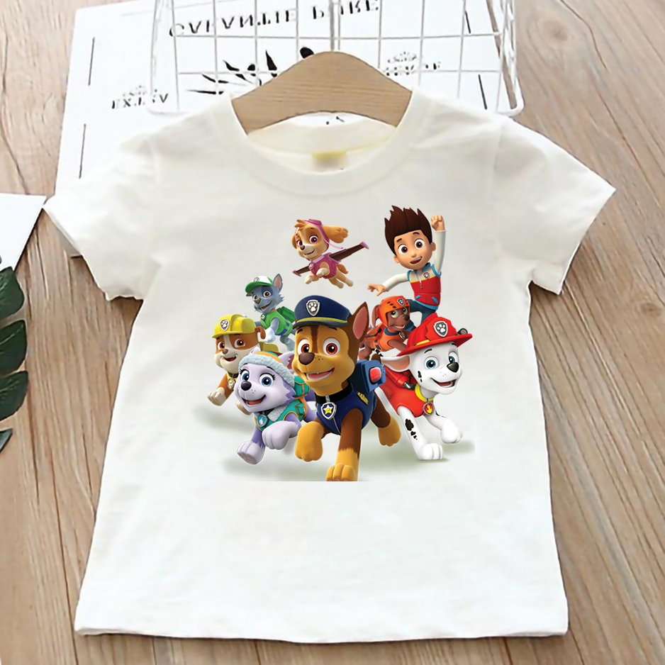 Áo thun cho bé trai bé gái vải cotton form rộng màu trắng Hạ Băng Designs - Paw Patrol