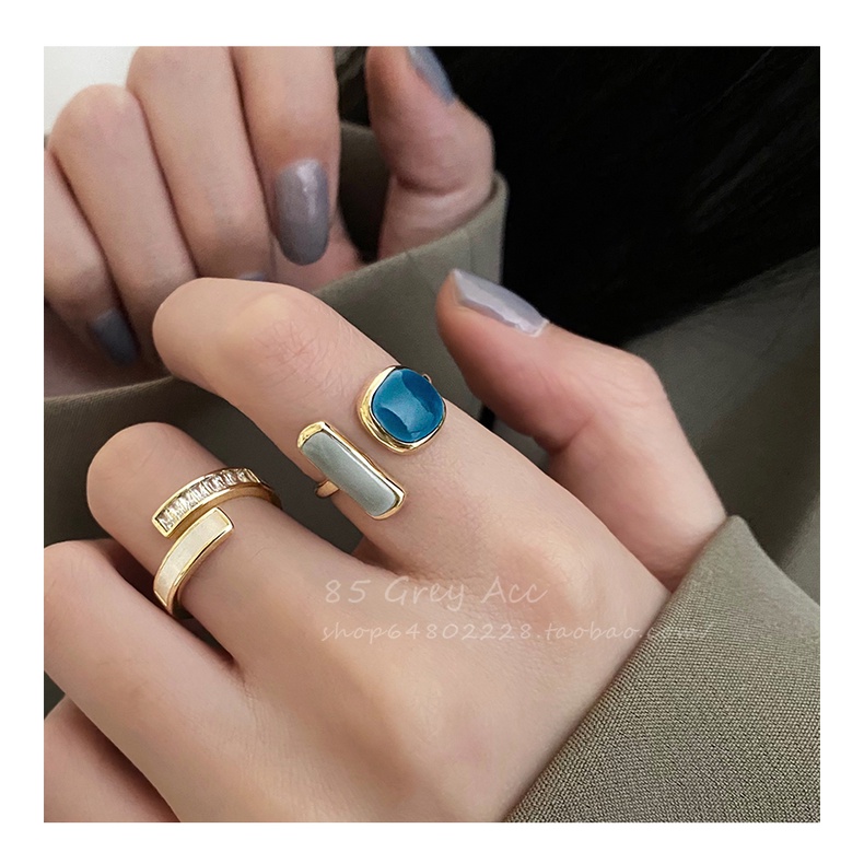 Nhẫn Hở Mặt Hình Giọt Nước Nhiều Màu Sắc Phong Cách Cổ Điển Thời Trang