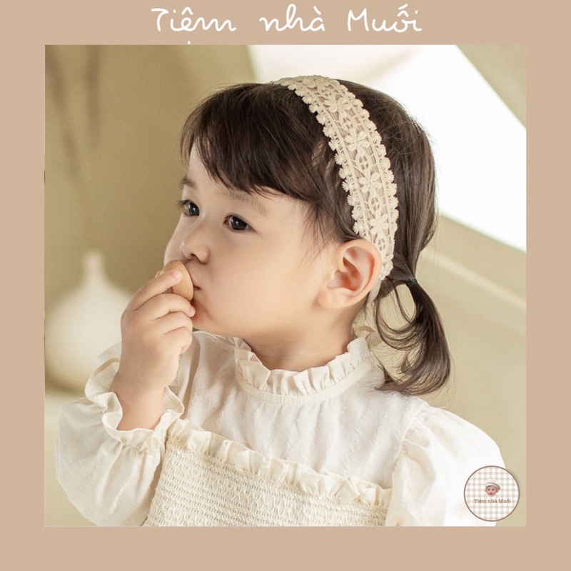 Băng đô / Turban phối ren tone nâu be siêu vintage phong cách Hàn cho bé gái