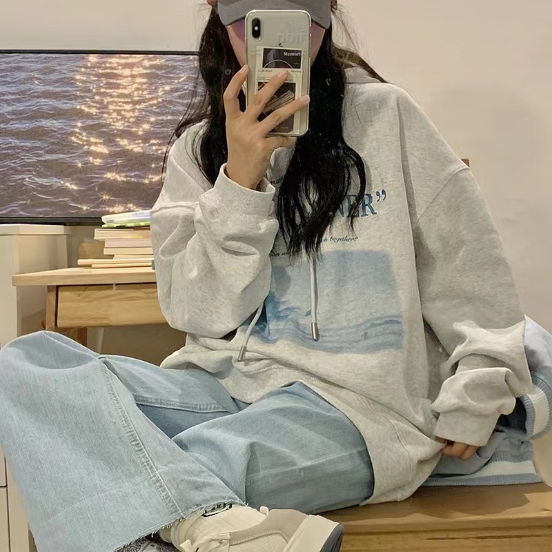 Áo Hoodie Tay Dài Form Rộng Theo Phong Cách Preppy